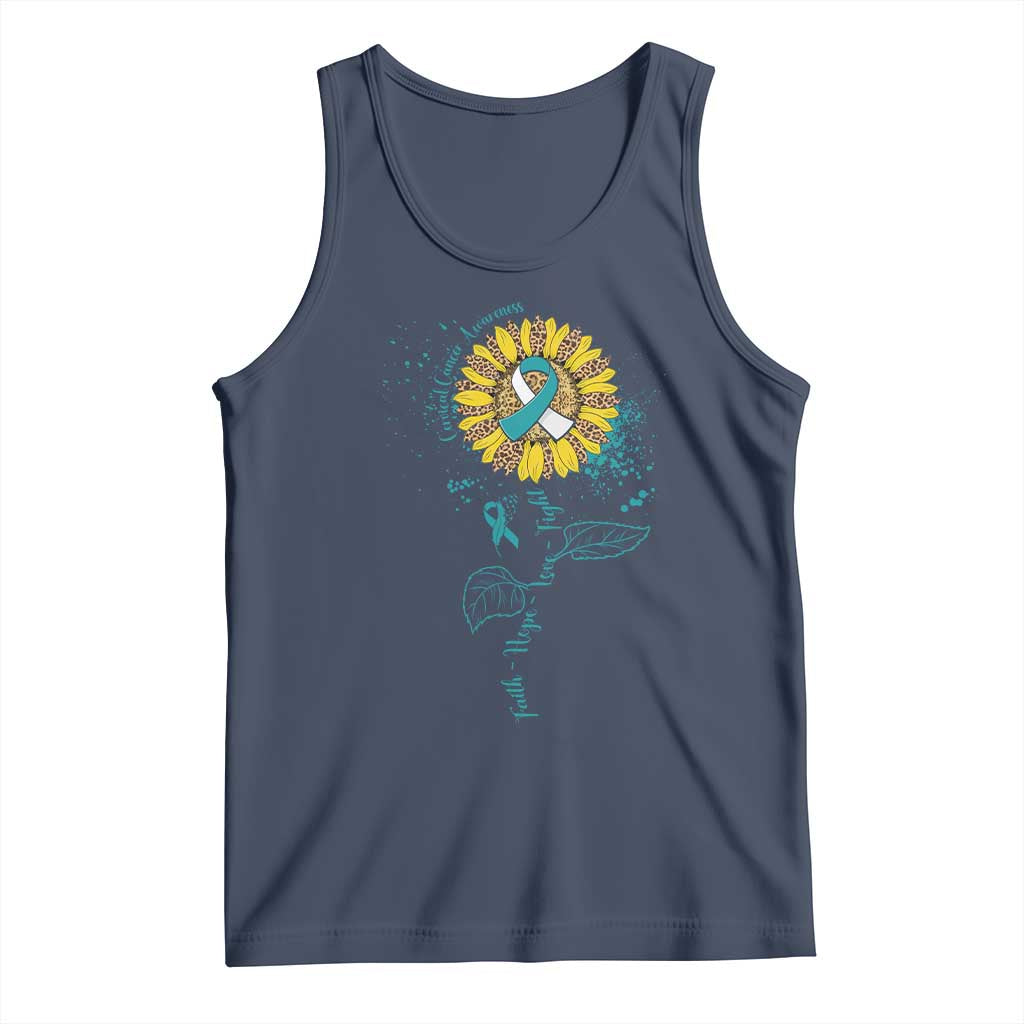 Cervical Cancer Awareness Tank Top Faith Hope Love Fight Teal And White Ribbon Sunflower TS02 Navy Print Your Wear