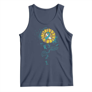 Cervical Cancer Awareness Tank Top Faith Hope Love Fight Teal And White Ribbon Sunflower TS02 Navy Print Your Wear