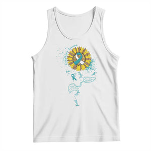 Cervical Cancer Awareness Tank Top Faith Hope Love Fight Teal And White Ribbon Sunflower TS02 White Print Your Wear