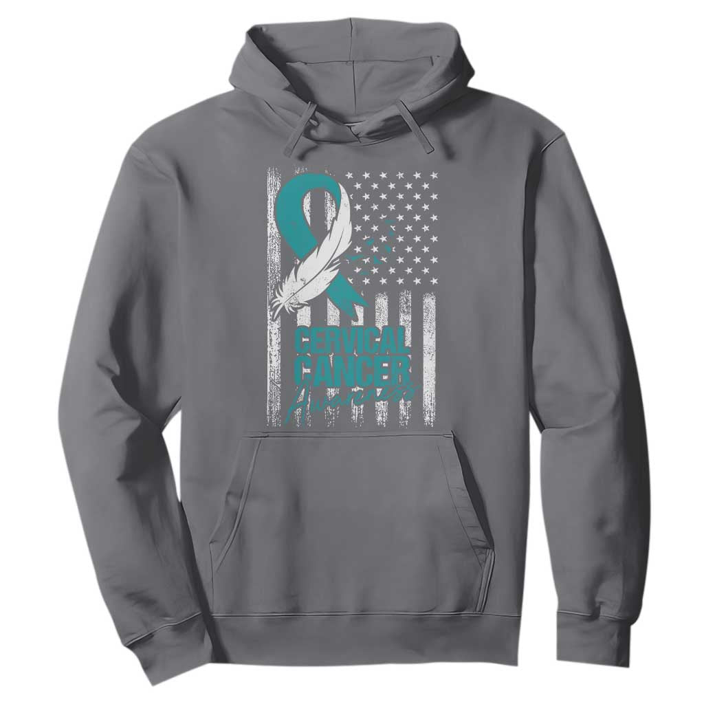 Cervical Cancer Awareness Hoodie Teal And White Ribbon American Flag Support TS02 Charcoal Print Your Wear