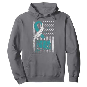 Cervical Cancer Awareness Hoodie Teal And White Ribbon American Flag Support TS02 Charcoal Print Your Wear