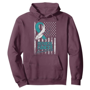 Cervical Cancer Awareness Hoodie Teal And White Ribbon American Flag Support TS02 Maroon Print Your Wear