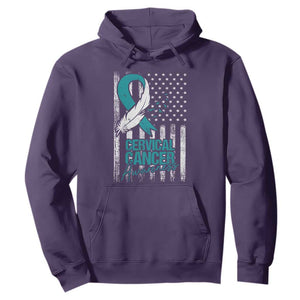 Cervical Cancer Awareness Hoodie Teal And White Ribbon American Flag Support TS02 Purple Print Your Wear