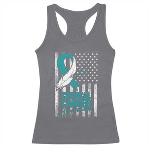 Cervical Cancer Awareness Racerback Tank Top Teal And White Ribbon American Flag Support TS02 Charcoal Print Your Wear
