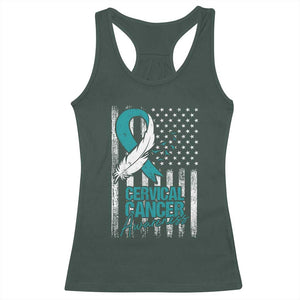 Cervical Cancer Awareness Racerback Tank Top Teal And White Ribbon American Flag Support TS02 Dark Forest Green Print Your Wear