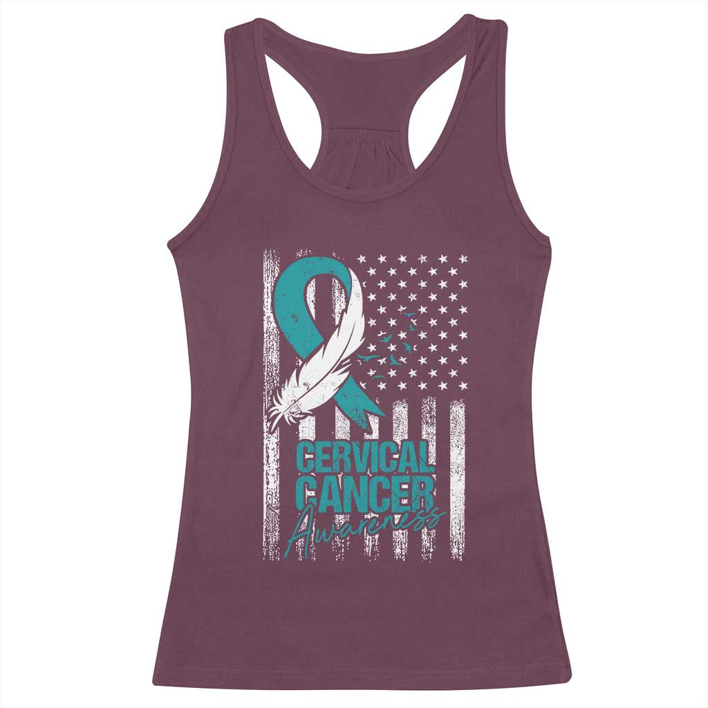 Cervical Cancer Awareness Racerback Tank Top Teal And White Ribbon American Flag Support TS02 Maroon Print Your Wear