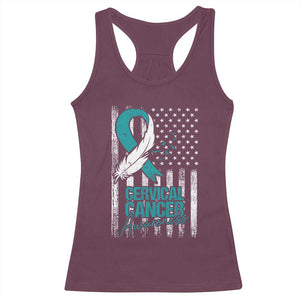 Cervical Cancer Awareness Racerback Tank Top Teal And White Ribbon American Flag Support TS02 Maroon Print Your Wear