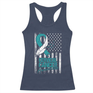 Cervical Cancer Awareness Racerback Tank Top Teal And White Ribbon American Flag Support TS02 Navy Print Your Wear
