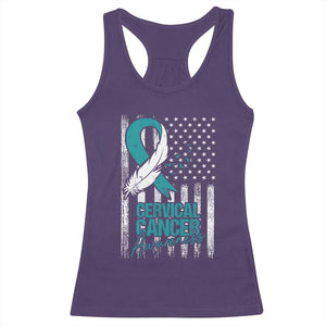 Cervical Cancer Awareness Racerback Tank Top Teal And White Ribbon American Flag Support TS02 Purple Print Your Wear