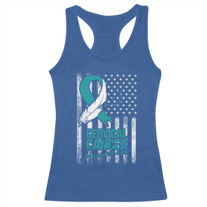 Cervical Cancer Awareness Racerback Tank Top Teal And White Ribbon American Flag Support TS02 Royal Blue Print Your Wear