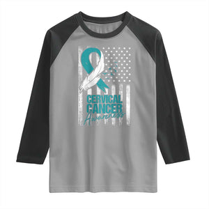 Cervical Cancer Awareness Raglan Shirt Teal And White Ribbon American Flag Support TS02 Sport Gray Black Print Your Wear