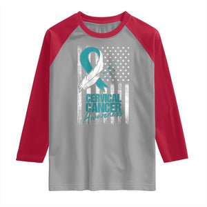 Cervical Cancer Awareness Raglan Shirt Teal And White Ribbon American Flag Support TS02 Sport Gray Red Print Your Wear