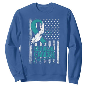 Cervical Cancer Awareness Sweatshirt Teal And White Ribbon American Flag Support TS02 Royal Blue Print Your Wear