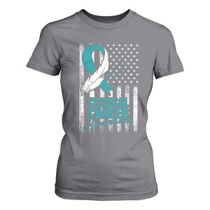 Cervical Cancer Awareness T Shirt For Women Teal And White Ribbon American Flag Support TS02 Charcoal Print Your Wear