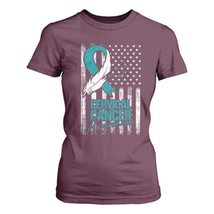 Cervical Cancer Awareness T Shirt For Women Teal And White Ribbon American Flag Support TS02 Maroon Print Your Wear