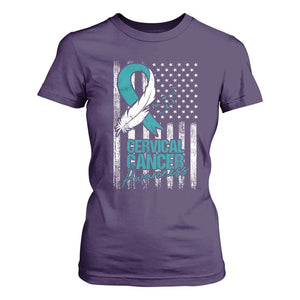 Cervical Cancer Awareness T Shirt For Women Teal And White Ribbon American Flag Support TS02 Purple Print Your Wear