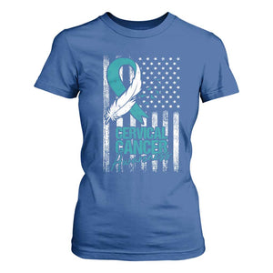 Cervical Cancer Awareness T Shirt For Women Teal And White Ribbon American Flag Support TS02 Royal Blue Print Your Wear