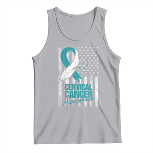 Cervical Cancer Awareness Tank Top Teal And White Ribbon American Flag Support TS02 Athletic Heather Print Your Wear
