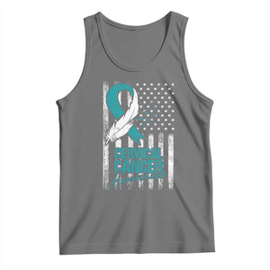 Cervical Cancer Awareness Tank Top Teal And White Ribbon American Flag Support TS02 Black Heather Print Your Wear