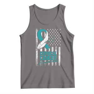 Cervical Cancer Awareness Tank Top Teal And White Ribbon American Flag Support TS02 Deep Heather Print Your Wear