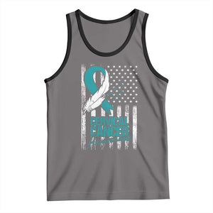 Cervical Cancer Awareness Tank Top Teal And White Ribbon American Flag Support TS02 Deep Heather Black Print Your Wear