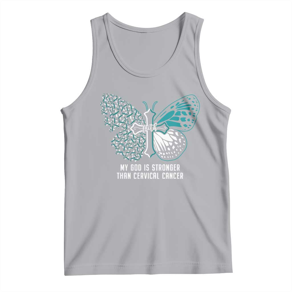 Cervical Cancer Warrior Tank Top My God is Stronger Teal And White Butterfly Christian Cross Faith TS02 Athletic Heather Print Your Wear