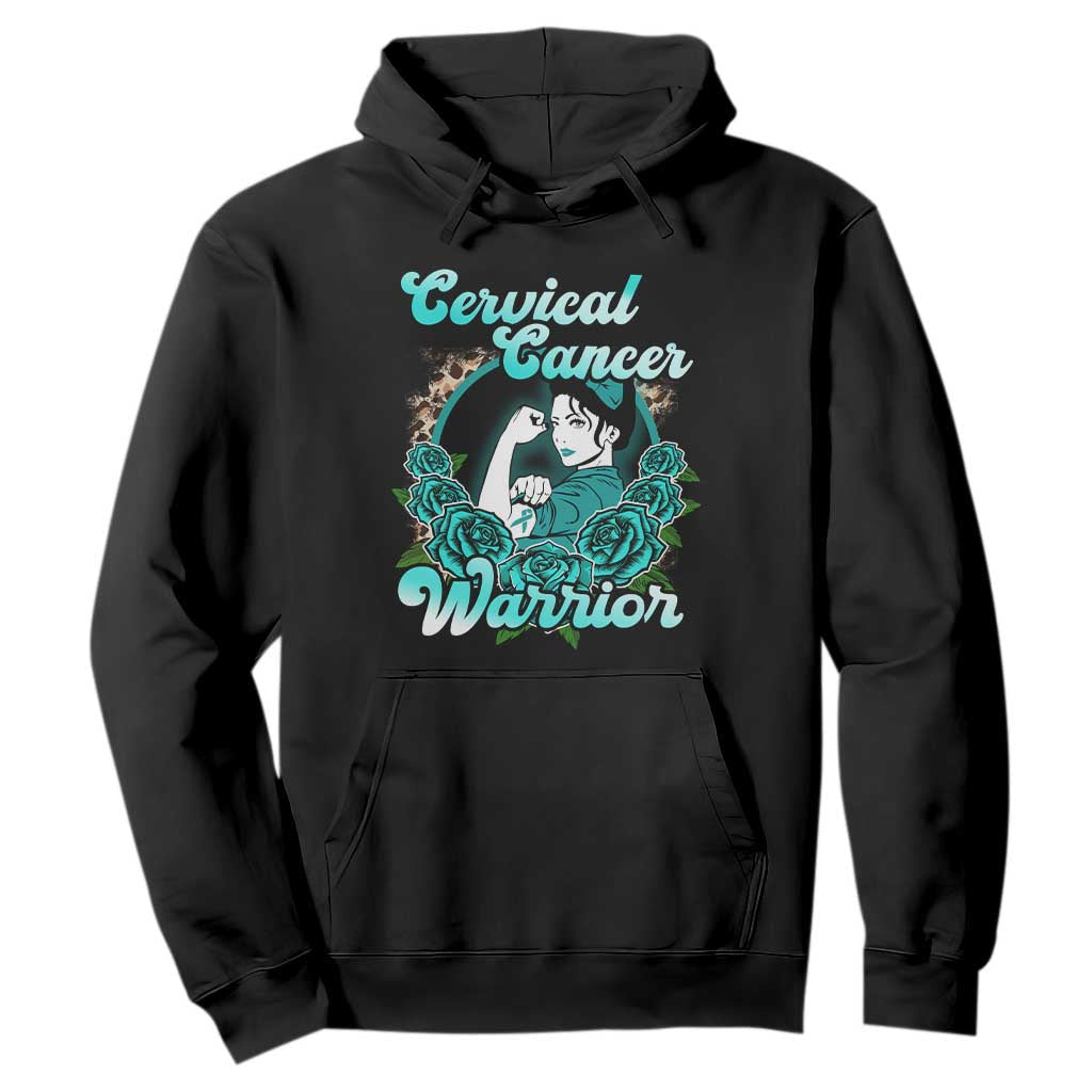 Cervical Cancer Warrior Hoodie Support Squad Survivor Fighter Teal Ribbon TS02 Black Print Your Wear