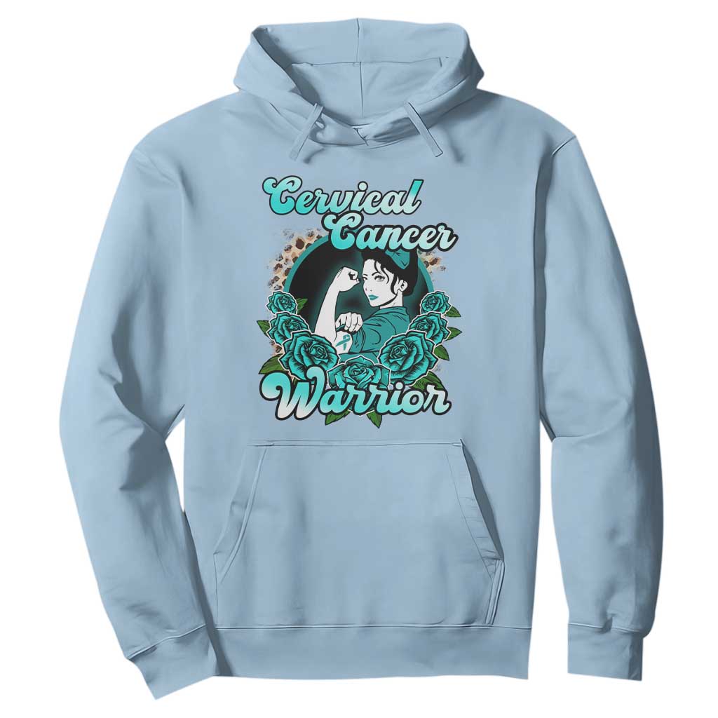 Cervical Cancer Warrior Hoodie Support Squad Survivor Fighter Teal Ribbon TS02 Light Blue Print Your Wear