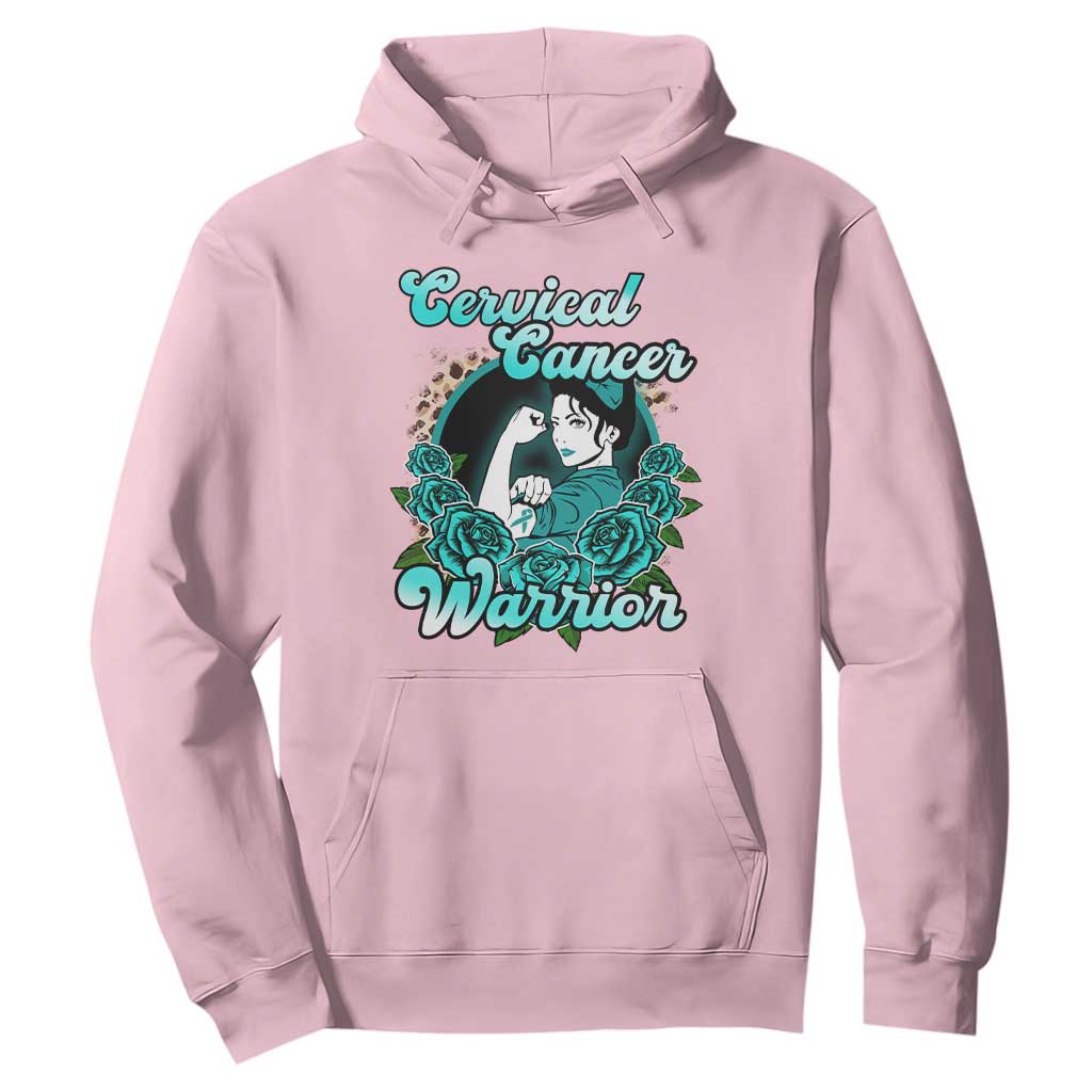 Cervical Cancer Warrior Hoodie Support Squad Survivor Fighter Teal Ribbon TS02 Light Pink Print Your Wear
