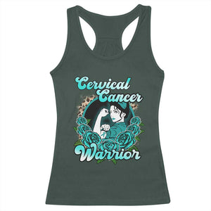 Cervical Cancer Warrior Racerback Tank Top Support Squad Survivor Fighter Teal Ribbon TS02 Dark Forest Green Print Your Wear