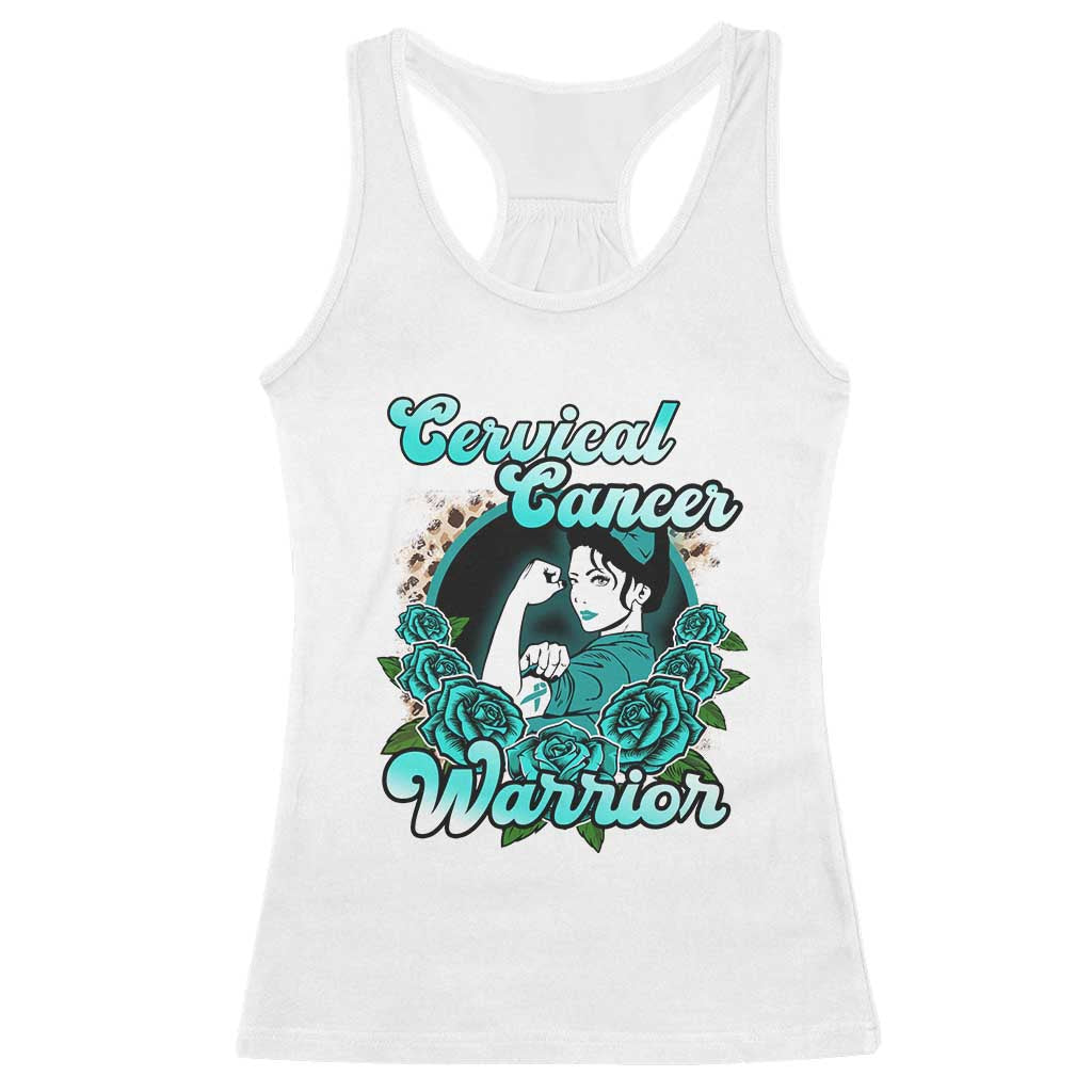 Cervical Cancer Warrior Racerback Tank Top Support Squad Survivor Fighter Teal Ribbon TS02 White Print Your Wear