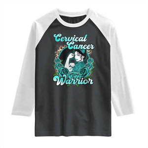 Cervical Cancer Warrior Raglan Shirt Support Squad Survivor Fighter Teal Ribbon TS02 Black White Print Your Wear