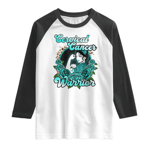 Cervical Cancer Warrior Raglan Shirt Support Squad Survivor Fighter Teal Ribbon TS02 White Black Print Your Wear