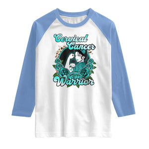 Cervical Cancer Warrior Raglan Shirt Support Squad Survivor Fighter Teal Ribbon TS02 White Carolina Blue Print Your Wear