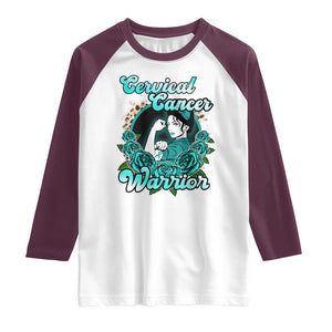 Cervical Cancer Warrior Raglan Shirt Support Squad Survivor Fighter Teal Ribbon TS02 White Maroon Print Your Wear
