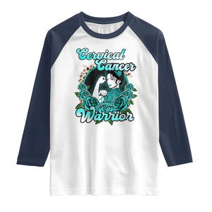 Cervical Cancer Warrior Raglan Shirt Support Squad Survivor Fighter Teal Ribbon TS02 White Navy Print Your Wear