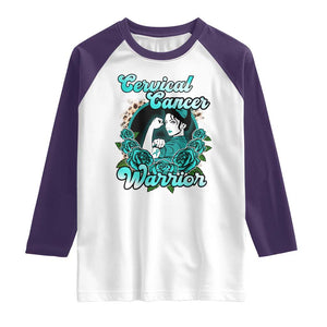 Cervical Cancer Warrior Raglan Shirt Support Squad Survivor Fighter Teal Ribbon TS02 White Purple Print Your Wear