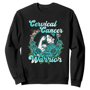 Cervical Cancer Warrior Sweatshirt Support Squad Survivor Fighter Teal Ribbon TS02 Black Print Your Wear