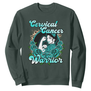 Cervical Cancer Warrior Sweatshirt Support Squad Survivor Fighter Teal Ribbon TS02 Dark Forest Green Print Your Wear
