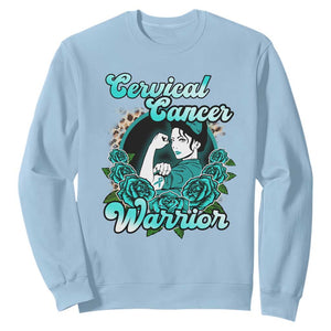 Cervical Cancer Warrior Sweatshirt Support Squad Survivor Fighter Teal Ribbon TS02 Light Blue Print Your Wear