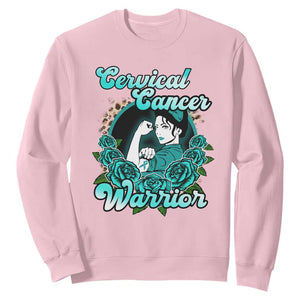 Cervical Cancer Warrior Sweatshirt Support Squad Survivor Fighter Teal Ribbon TS02 Light Pink Print Your Wear