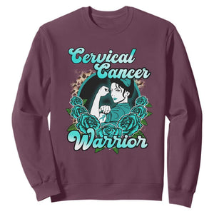 Cervical Cancer Warrior Sweatshirt Support Squad Survivor Fighter Teal Ribbon TS02 Maroon Print Your Wear