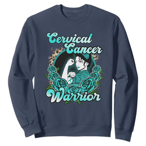 Cervical Cancer Warrior Sweatshirt Support Squad Survivor Fighter Teal Ribbon TS02 Navy Print Your Wear