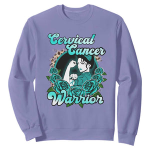 Cervical Cancer Warrior Sweatshirt Support Squad Survivor Fighter Teal Ribbon TS02 Violet Print Your Wear