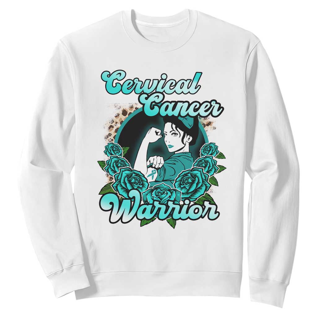 Cervical Cancer Warrior Sweatshirt Support Squad Survivor Fighter Teal Ribbon TS02 White Print Your Wear