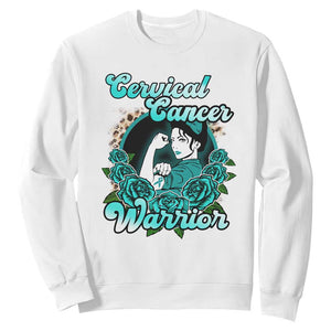 Cervical Cancer Warrior Sweatshirt Support Squad Survivor Fighter Teal Ribbon TS02 White Print Your Wear
