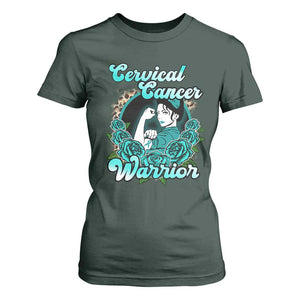 Cervical Cancer Warrior T Shirt For Women Support Squad Survivor Fighter Teal Ribbon TS02 Dark Forest Green Print Your Wear