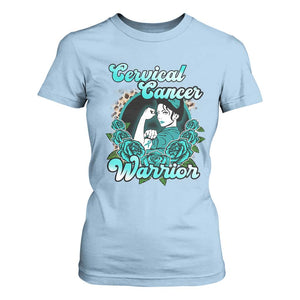 Cervical Cancer Warrior T Shirt For Women Support Squad Survivor Fighter Teal Ribbon TS02 Light Blue Print Your Wear