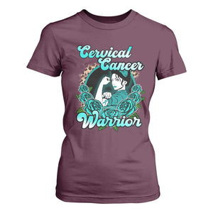 Cervical Cancer Warrior T Shirt For Women Support Squad Survivor Fighter Teal Ribbon TS02 Maroon Print Your Wear