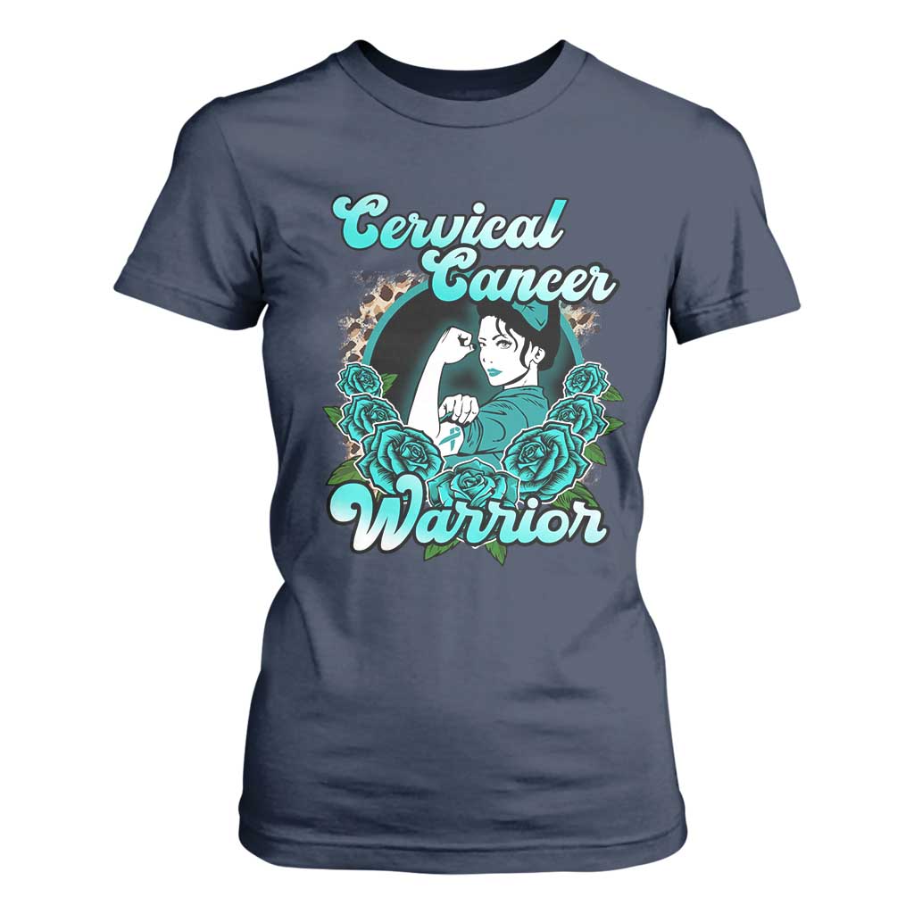 Cervical Cancer Warrior T Shirt For Women Support Squad Survivor Fighter Teal Ribbon TS02 Navy Print Your Wear
